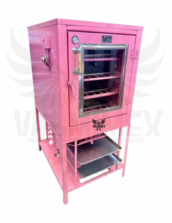 Horno para 4 charolas puerta de ropero color rosa.