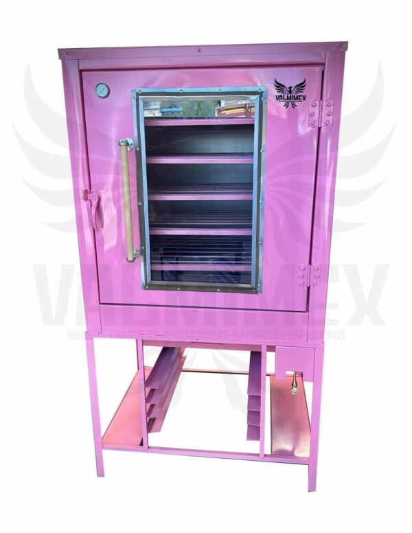 Horno para 6 charolas puerta ropero color rosa.