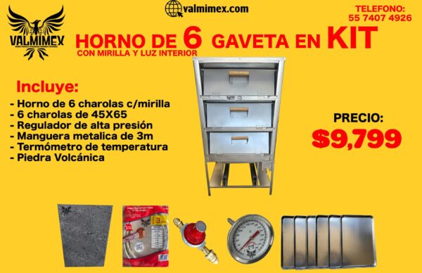 Horno de 6 gaveta en kit.