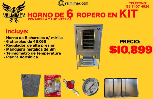 Horno de 6 ropero en kit con mirilla y luz interior