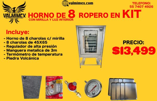 Horno de 8 ropero en kit con mirilla y luz interior