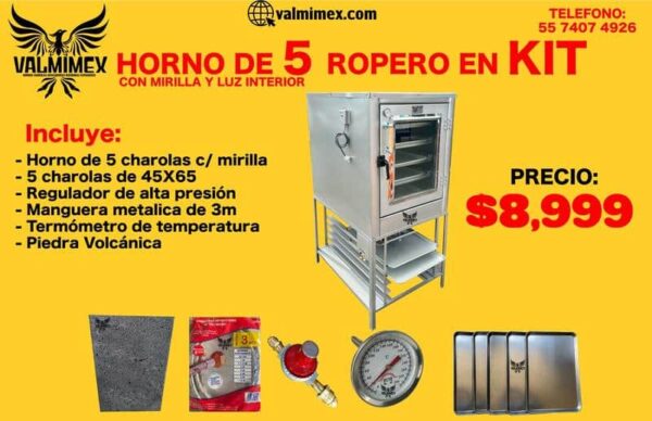 Horno de 5 ropero en kit con mirilla y luz interior